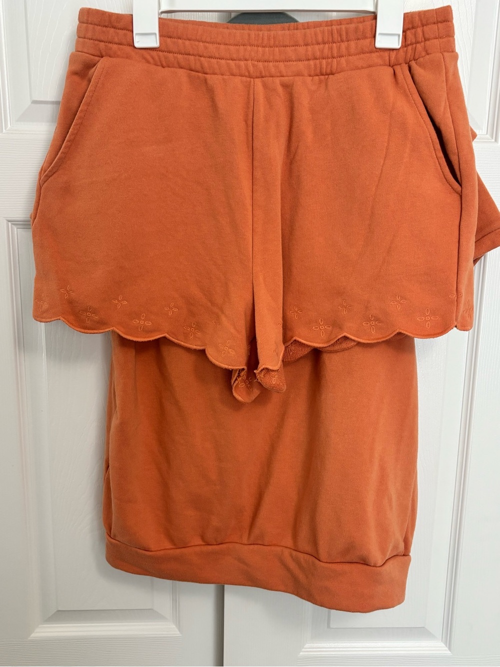 Lauren Conrad Women’s Scalloped Hem Drawstring Short set - Rust Orange
